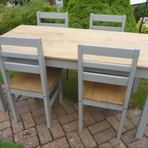 Grey & Pine Dining Table 4 chairs & Bench in Ex Cond - Image 4