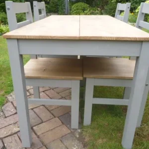 Grey & Pine Dining Table 4 chairs & Bench in Ex Cond - Image 5