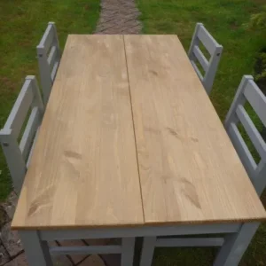 Grey & Pine Dining Table 4 chairs & Bench in Ex Cond - Image 6