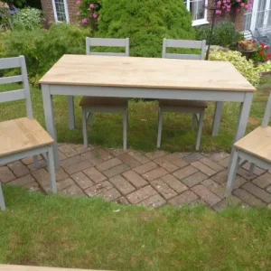 Grey & Pine Dining Table 4 chairs & Bench in Ex Cond - Image 7