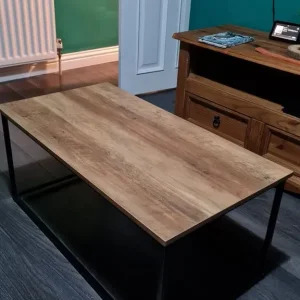 Industrial Coffee Table with Oak-Effect Top
