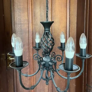 Two Black Metal Chandeliers - Image 2