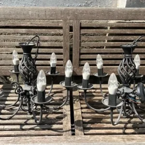 Two Black Metal Chandeliers