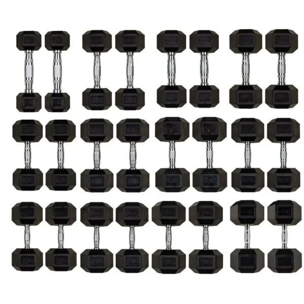 Hill Icon Rubber Hex Dumbbell Set 2.5kg - 30kg - Weights Gym