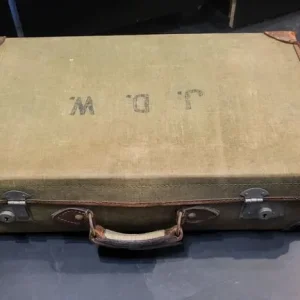 vintage 1962 pendragon canvas suitcase with leather trim