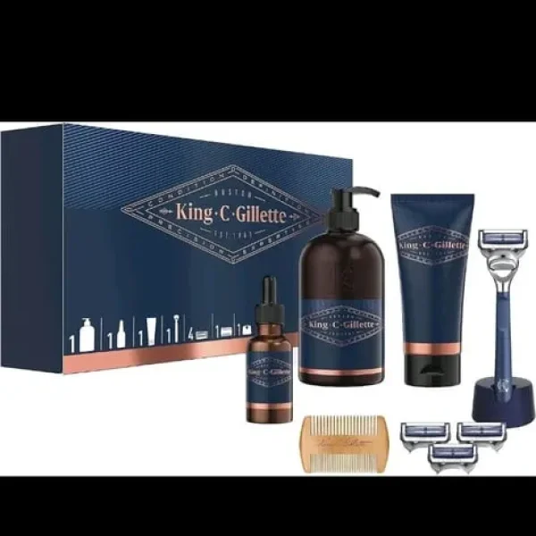 King C. Gillette Deluxe Box – Premium Beard & Shave Kit, 6-Piece Grooming Set