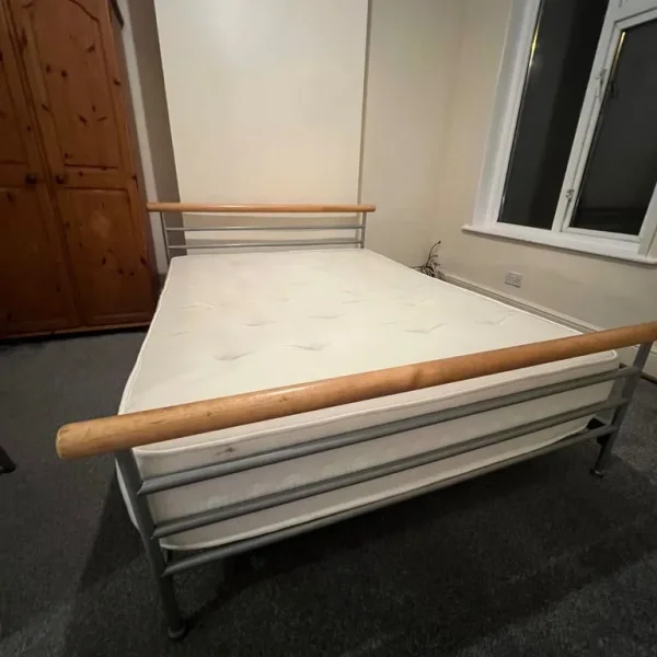 Double Bed Frame Metallic/Wooden Mix