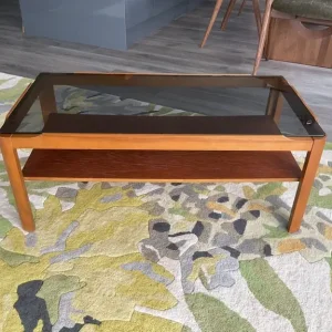 Vintage Mid Century Teak & Smoked Glass Myer Coffee Table - Retro MCM - Image 2