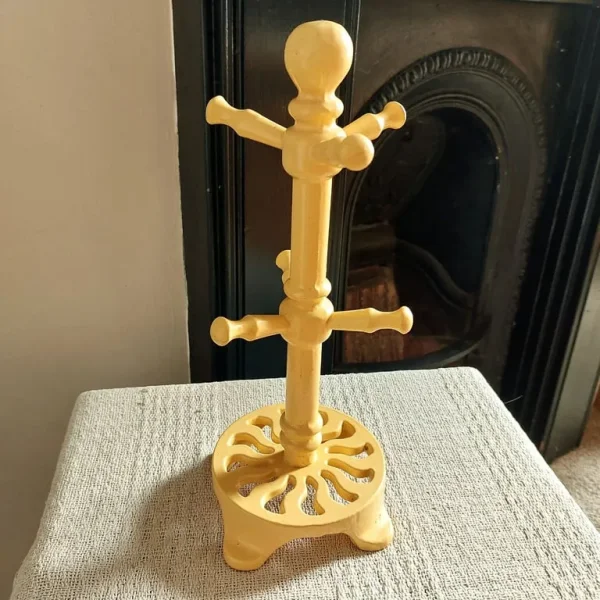 Vintage Yellow Cast Iron Mug Tree