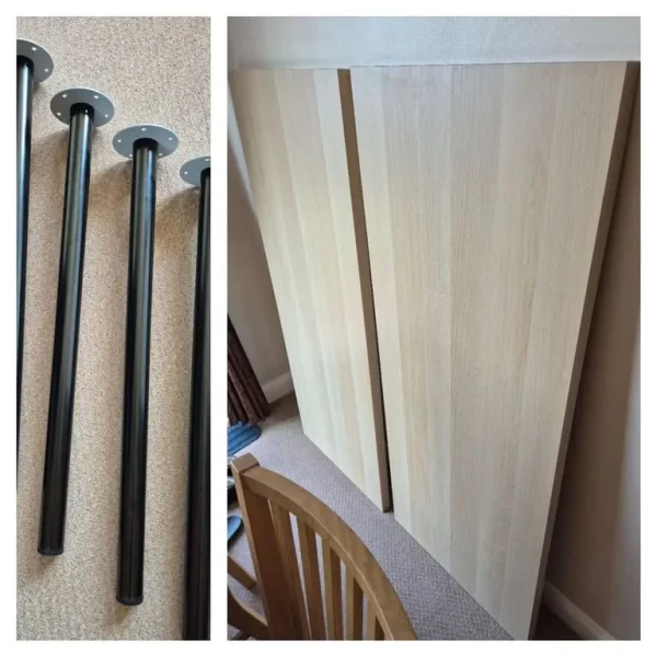2 x Ikea Lagkapten table tops, with 4 legs