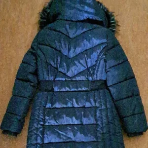 Girls navy hooded coat - Image 2