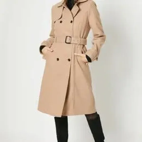 Faux Wool Belted Trench Coat Wallis