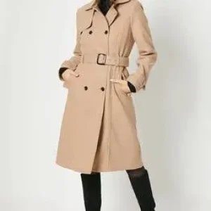 Faux Wool Belted Trench Coat Wallis