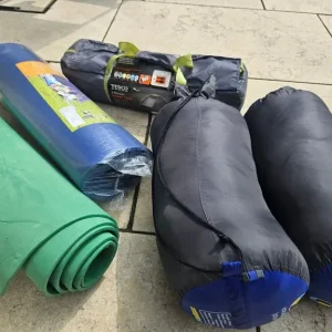 Festval campimg bundle, compact light tent, 2 x sleepimg bag, 2 x mat