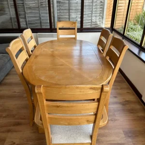 Extending Solid Oak Dining Table with Carver Chairs - Image 2