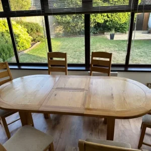 Extending Solid Oak Dining Table with Carver Chairs - Image 3