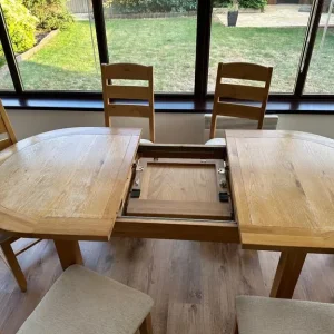 Extending Solid Oak Dining Table with Carver Chairs - Image 4