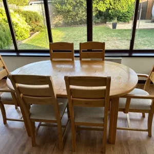 Extending Solid Oak Dining Table with Carver Chairs