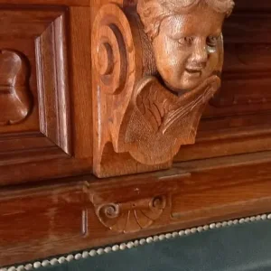 Antique oak carved upholstered couch/bench - Image 6