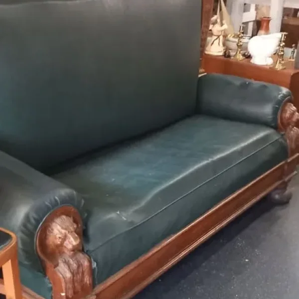 Antique oak carved upholstered couch/bench