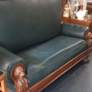 Antique oak carved upholstered couch/bench