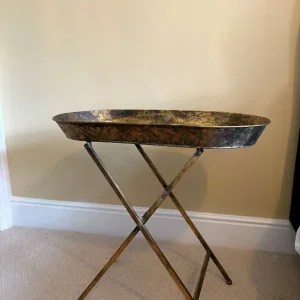 Brass effect metal side table, butler tray table - Image 2