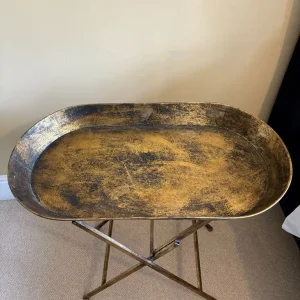 Brass effect metal side table, butler tray table - Image 3