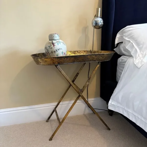 Brass effect metal side table, butler tray table