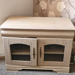 Limed oak wood glass display unit and TV unit - Image 3