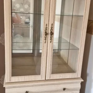 Limed oak wood glass display unit and TV unit