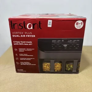 INSTANT VORTEX PLUS 7.6L 8-IN-1 DUAL BASKET AIR FRYER WITH CLEARCOOK S-STEEL NEW