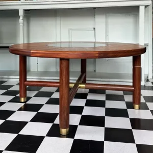 Mid-Century G Plan Round Coffee Table with Smoked Glass Insert, 1960s FREE LOCAL DELIVERY - Image 2