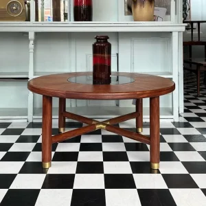 Mid-Century G Plan Round Coffee Table with Smoked Glass Insert, 1960s FREE LOCAL DELIVERY