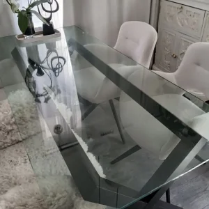 Glass table habitat dining dark oak legs - Image 2