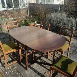 Antique Drop Leaf Dining Table and 6 Chairs - Image 2