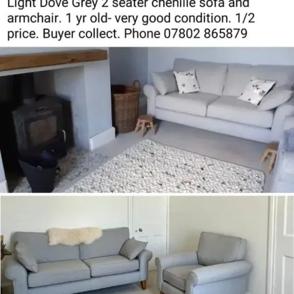 Nearly new Dove Grey 2 seat sofa and armchair