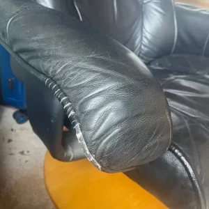 Black leather recliner and matching footstool - Image 3