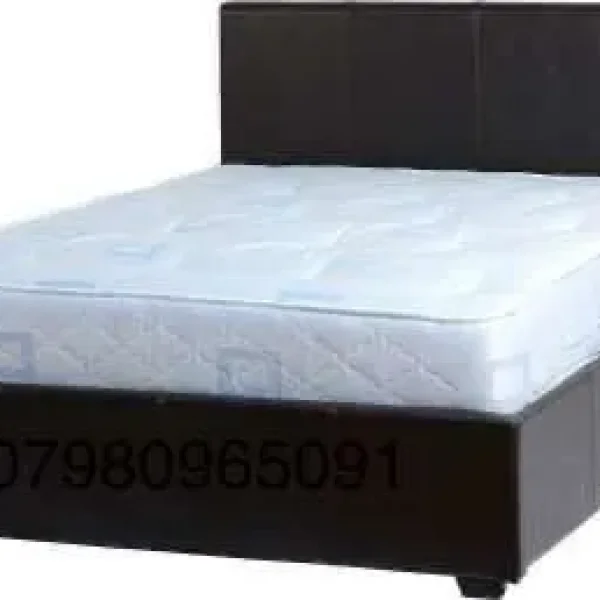 Leather Bed Frame + Sprung Mattress, Double 4ft6, New, Deliver, Dark Brown,