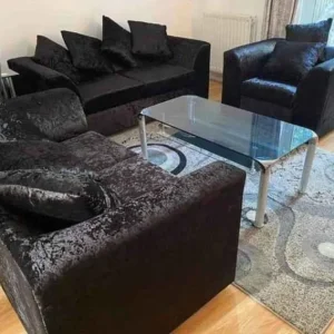 Crushed Velvet 3+2 Seater Sofa Pair & Free Footstool - Image 2