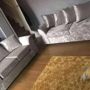 Crushed Velvet 3+2 Seater Sofa Pair & Free Footstool - Image 3