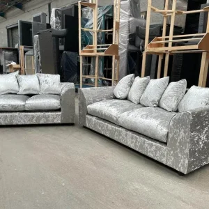 Crushed Velvet 3+2 Seater Sofa Pair & Free Footstool - Image 4