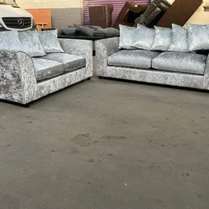 Crushed Velvet 3+2 Seater Sofa Pair & Free Footstool - Image 5