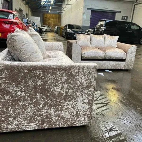 Crushed Velvet 3+2 Seater Sofa Pair & Free Footstool