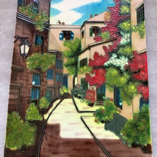 Ceramic Tile Picture/ Plaque -Street scene Approx 350 x 270