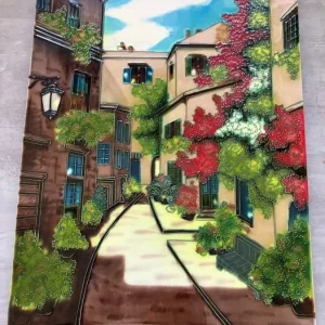 Ceramic Tile Picture/ Plaque -Street scene Approx 350 x 270