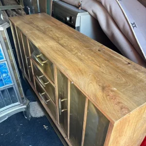 Large Solid Wood Sideboard with Brass Panel Doors & Drawers - Image 2