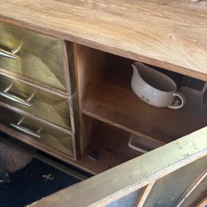 Large Solid Wood Sideboard with Brass Panel Doors & Drawers - Image 3