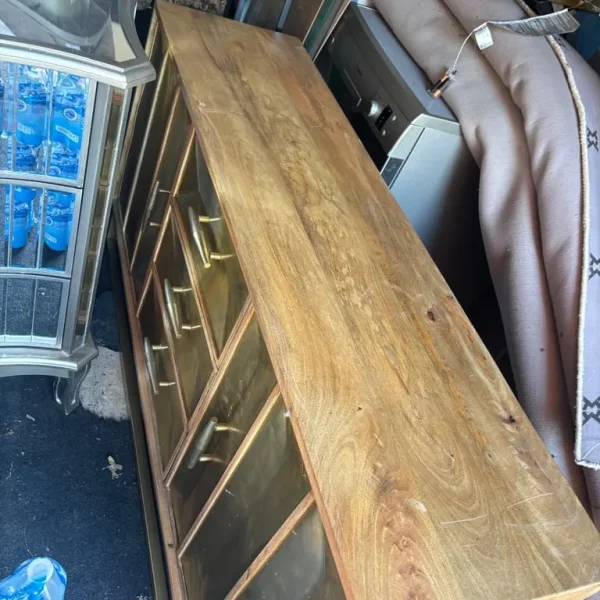 Large Solid Wood Sideboard with Brass Panel Doors & Drawers
