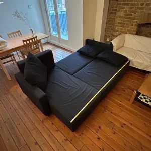 Dark Blue Double Sofa Bed with storage - Image 4