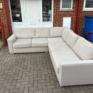 Large Cream Modern L Shape Sofa Bed - Image 3